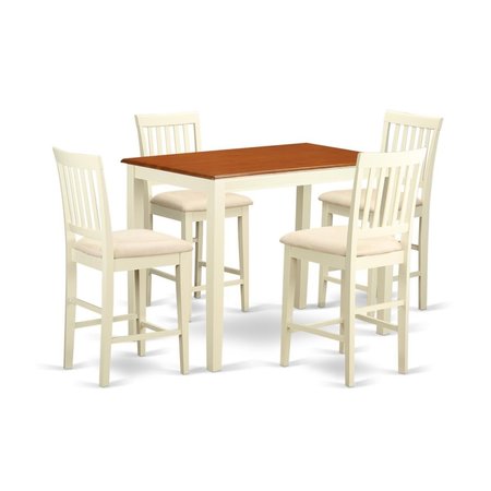 EAST WEST FURNITURE East West Furniture YAVN5-WHI-C Counter Height Dining Room Table & 4 Chair; White Finish YAVN5-WHI-C